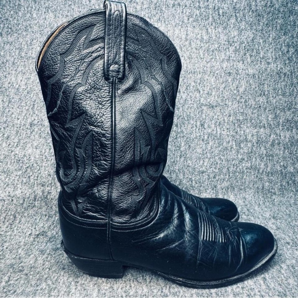 Lucchese 2000 T3094-R4 Mens Lone Star Calf R-Toe Cowboy Boots Black Sz 10 B